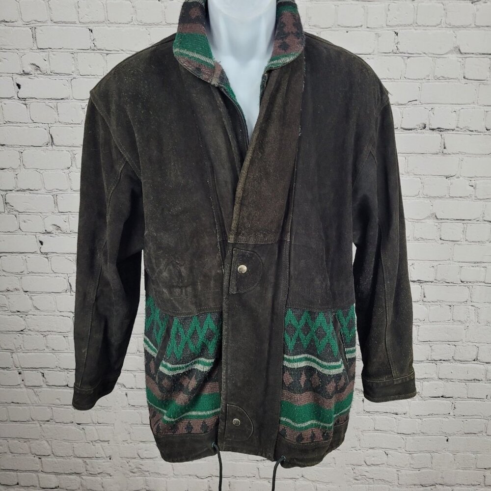 Barcelona Leather Goods Brown Suede Snap Western Southwestern Accents Jacket 44